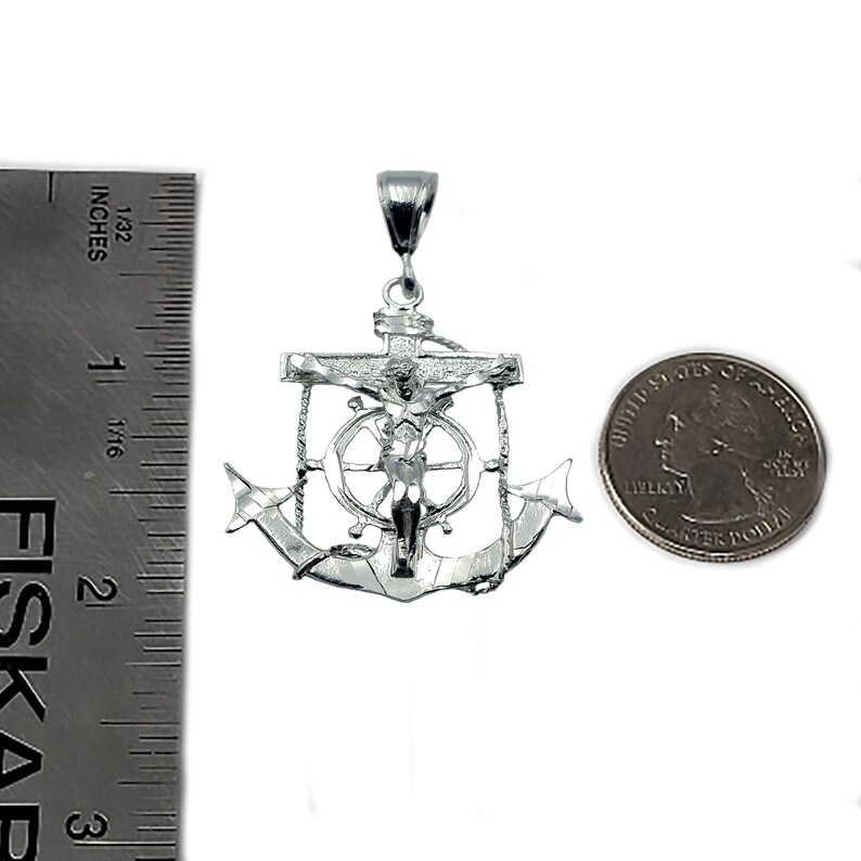 925 Sterling Silver Crucifix Mariner Anchor Pendant image 3