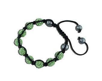 SPECIAL PRICE!!! Shamballa Bracelet in Green Swarovski Crystal and Hematites Stones Black Macrame Cord