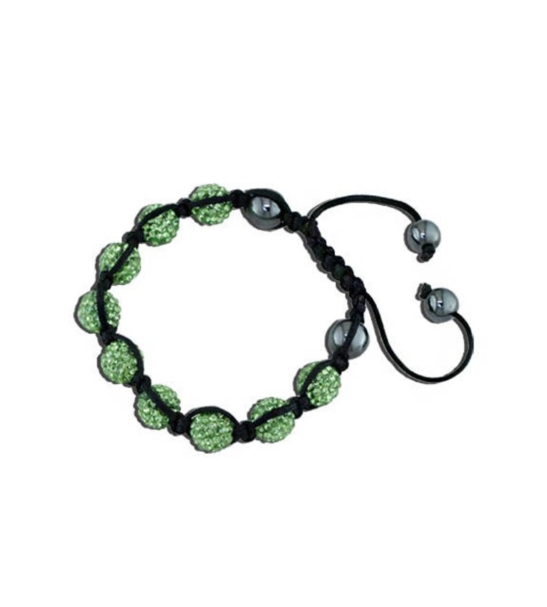 SPECIAL PRICE Shamballa Bracelet in Green Swarovski Crystal and Hematites Stones Black Macrame Cord image 1