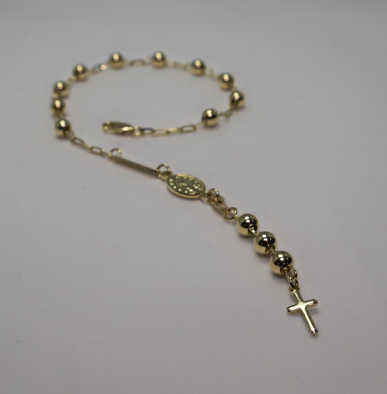 Gold Rosary Bracelet 14k Gold Crucifix Rosary Ball Bead - Etsy