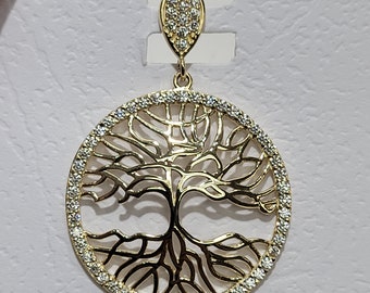 14k Gold Tree of Life Pendant with CZ stones