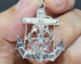 925 Sterling Silver Small Crucifix Mariner Anchor Pendant