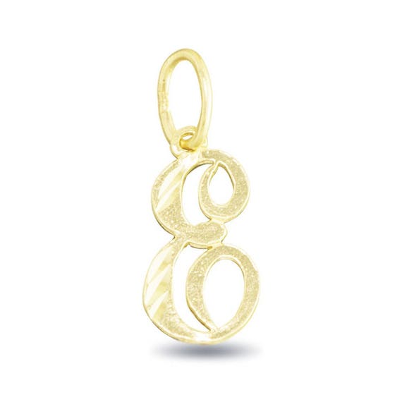14K Yellow Gold Script Initial E Charm Pendant