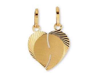 14k Solid Gold Diamond Cut Split Heart Love Pendant