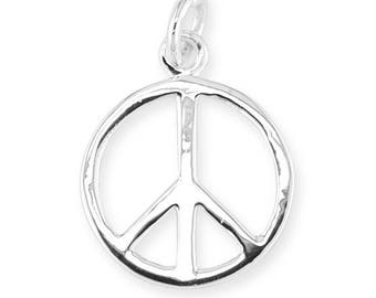 925 Sterling Silver Peace Sign Logo Pendant Necklace