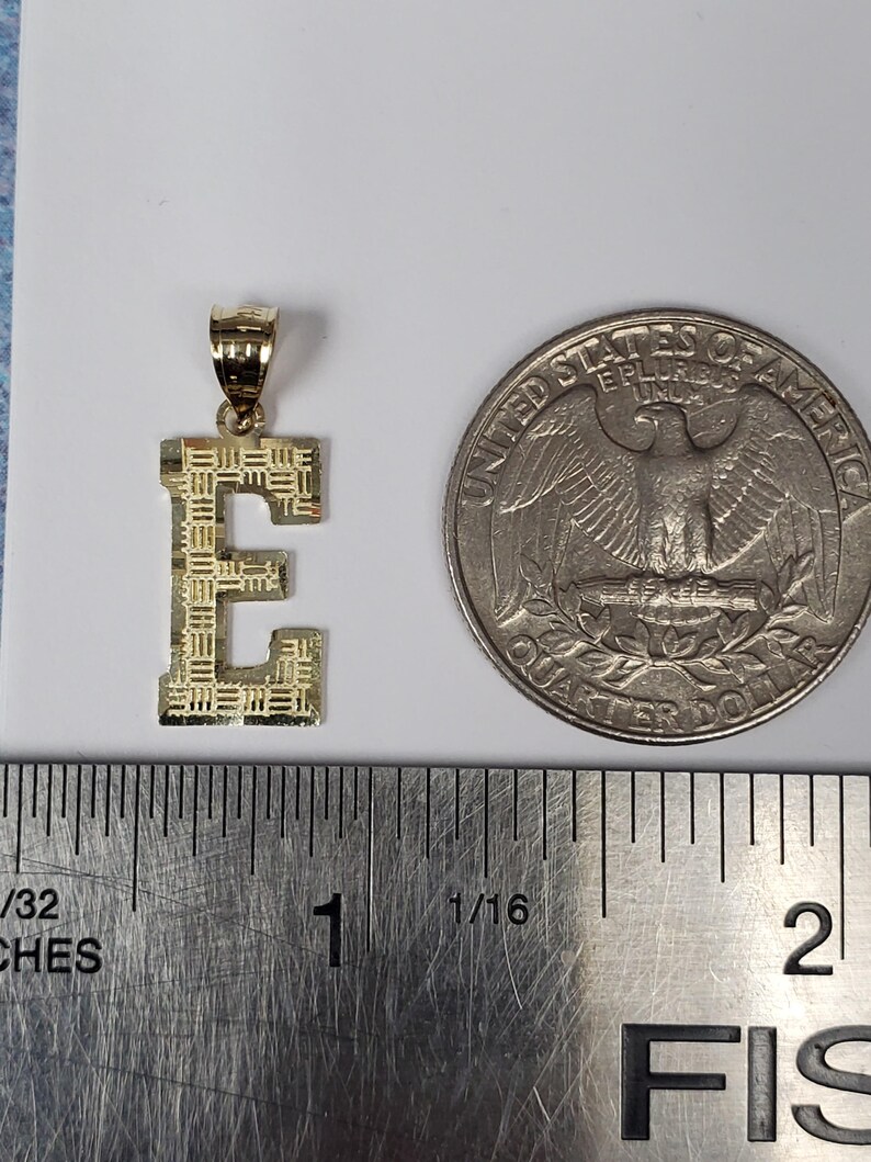 14K Gold Block Initial Diamond Cut Letter E Charm Pendant image 4