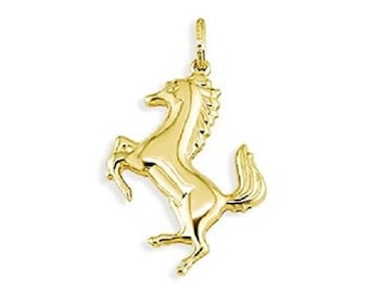 14k Yellow Gold Puffy Small Wild Prancing Horse Stallion Pendant F1 racing