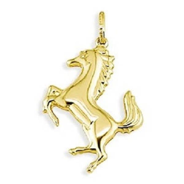 14k Yellow Gold Puffy Small Wild Prancing Horse Stallion Pendant F1 racing