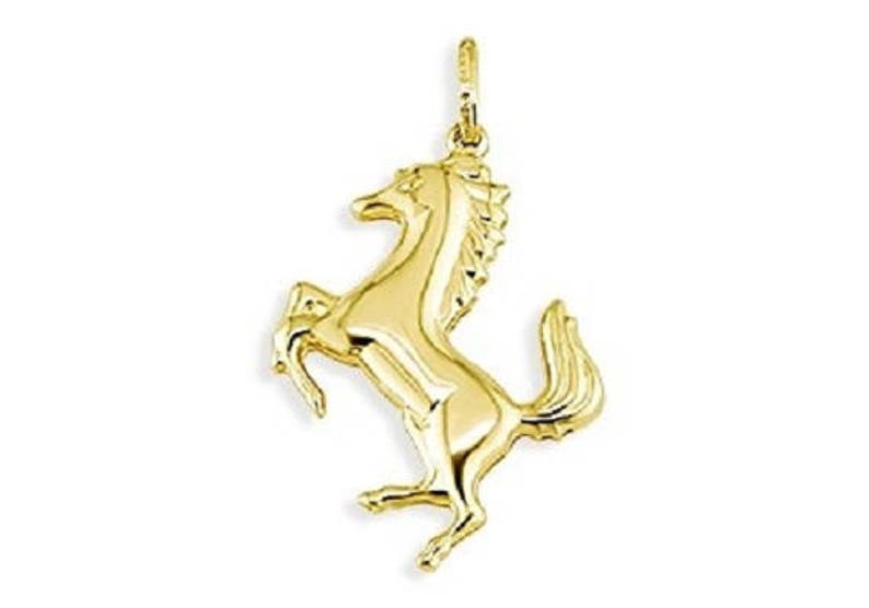 14k Yellow Gold Puffy Small Wild Prancing Horse Stallion Pendant F1 racing image 1