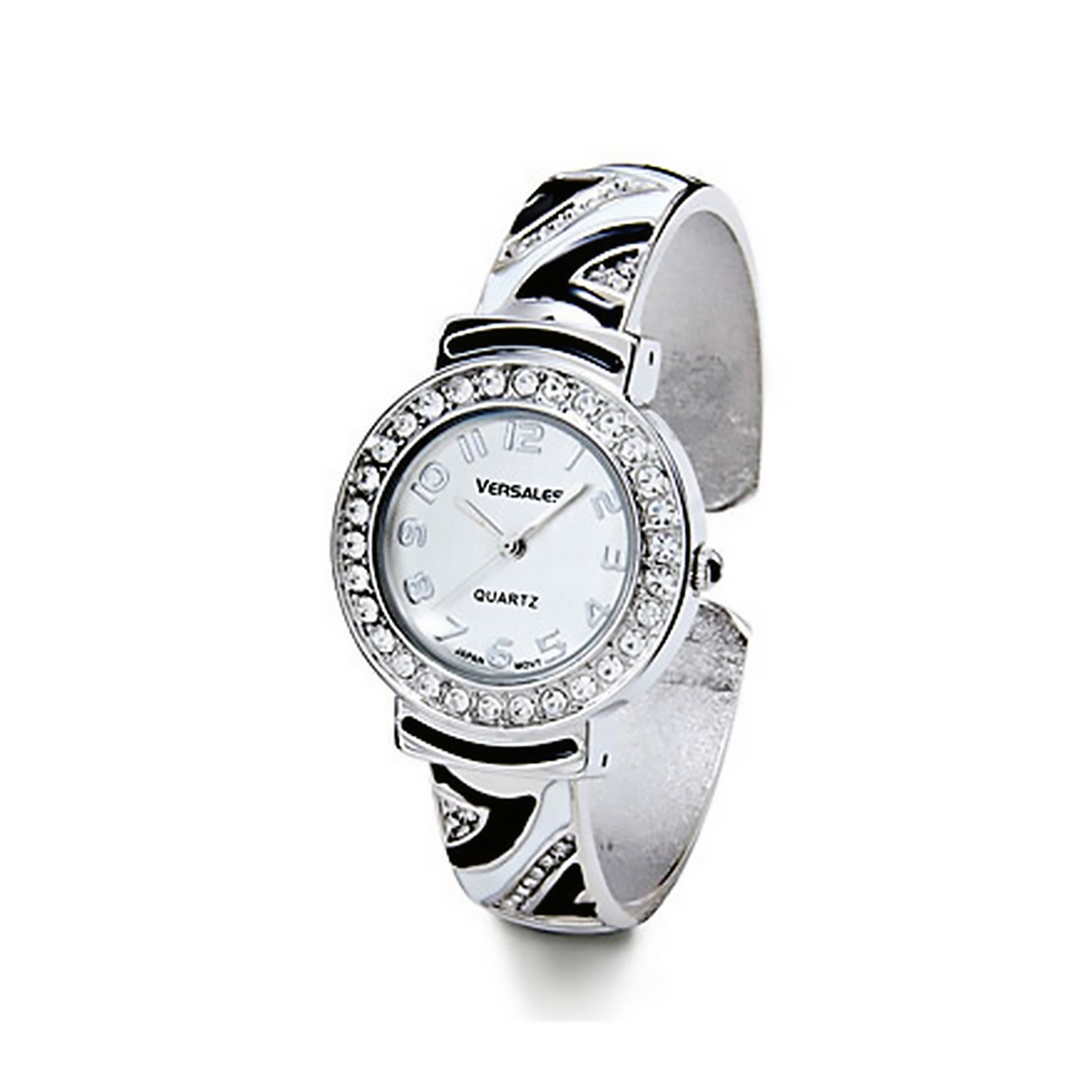 Women 21mm Silver Half Bangle Bracelet Watch Black Dial - Peugeot Watches