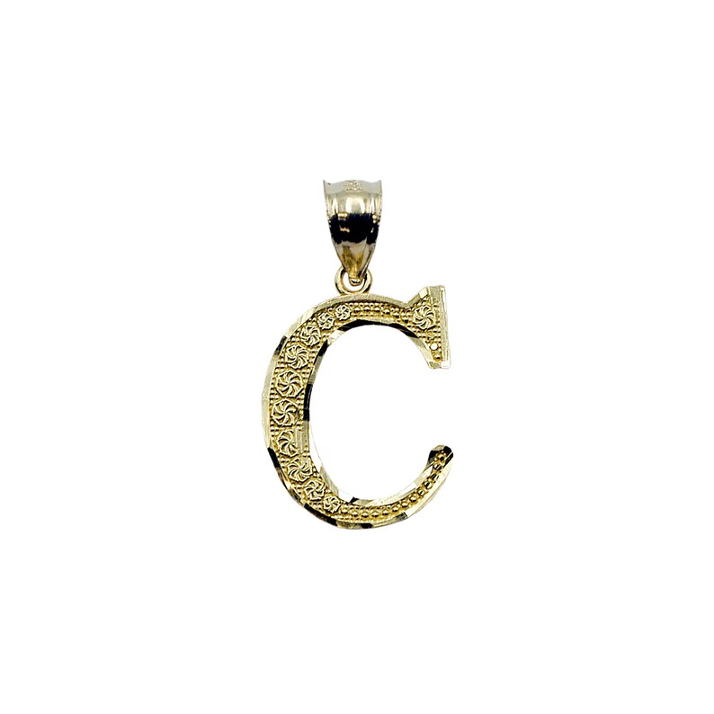 14K Gold Diamond Cut Block Initial Letter C Charm Pendant image 1