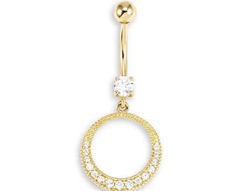 14k Yellow Gold CZ Body Jewelry Belly Button Ring