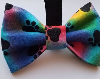 Rainbow Paw Print Dog Bow Tie, Dog Bow Tie, Pet Bow Tie, Paw Print Bowtie