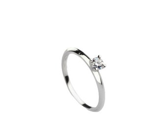 14k handmade white gold high polished engagement ring delicate thin band with natural white 0.20 carat diamond