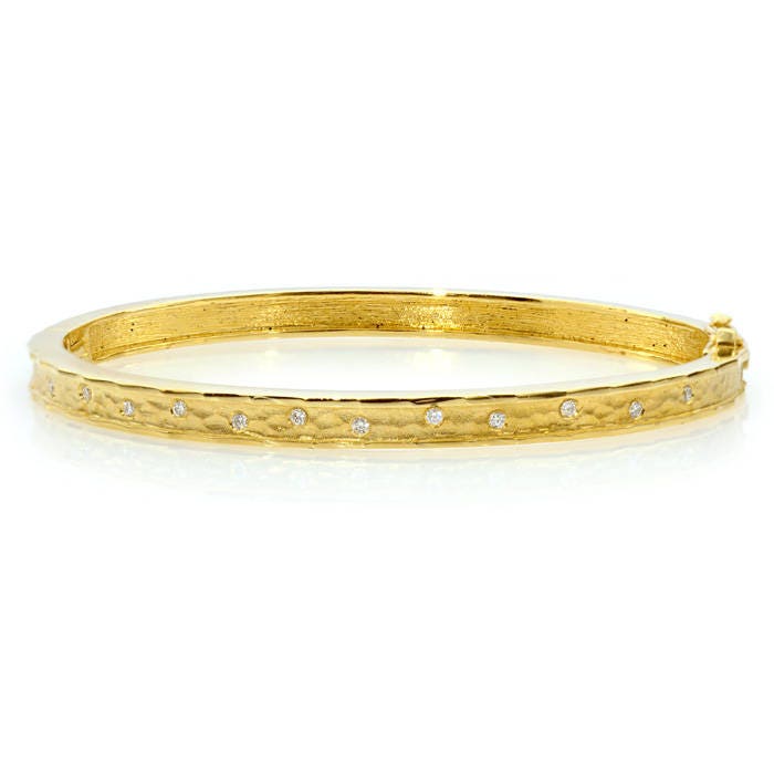 14k Yellow Solid Gold Diamond Artisan Bangle Bracelet With | Etsy