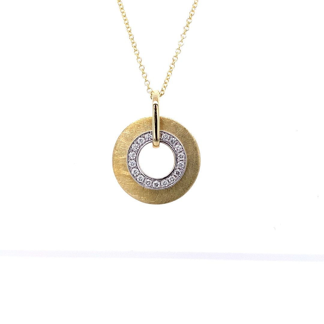 Solid 14k Yellow Gold Two-Tone Bicycle Pendant - Handcrafted Textured Wheels Necklace