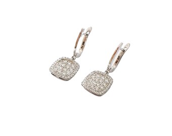 Genuine top quality natural H/SI diamond 18k white solid gold cushion shaped drop and dangle earrings