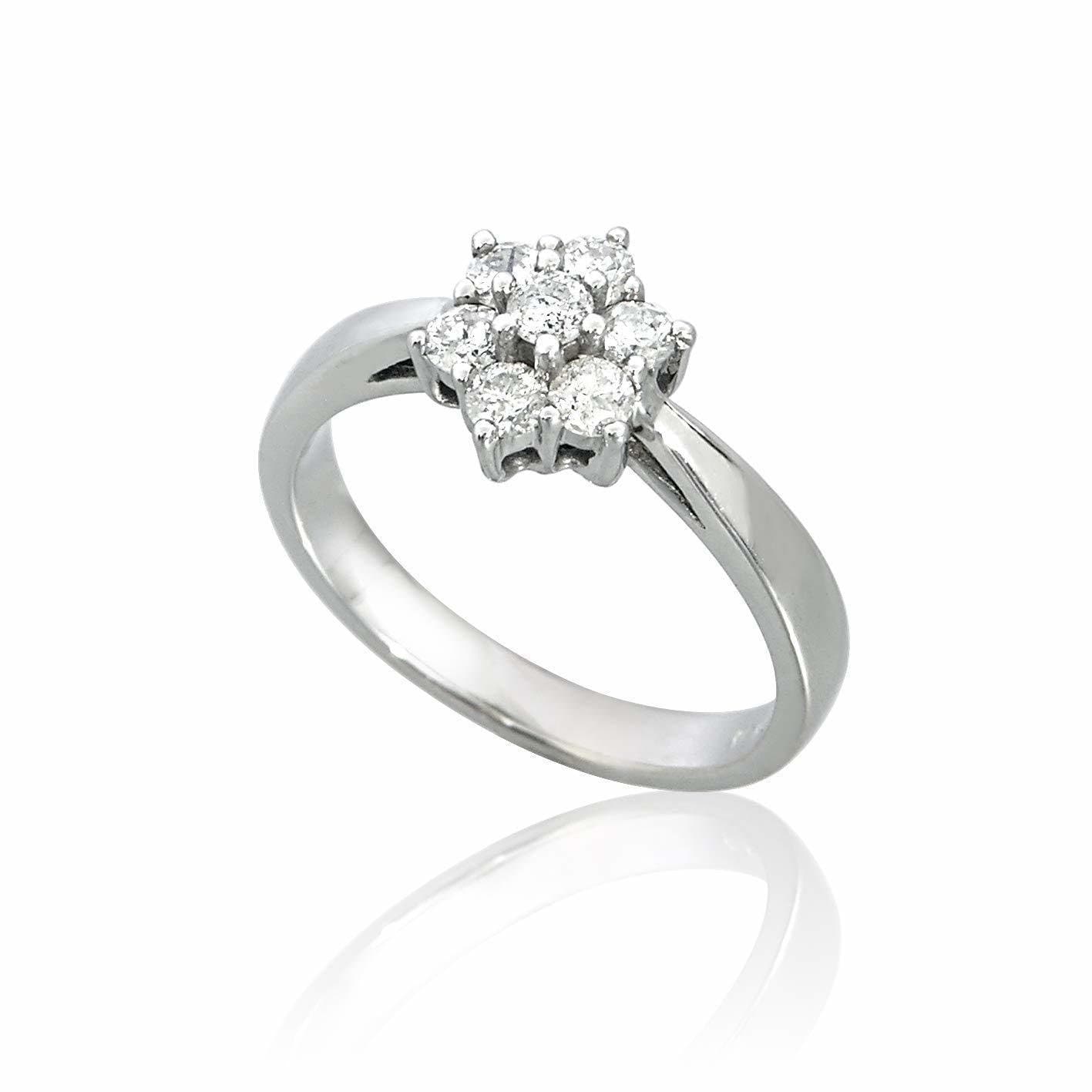 14k Handmade White Gold 7 Diamond Cluster Engagement Ring Set With