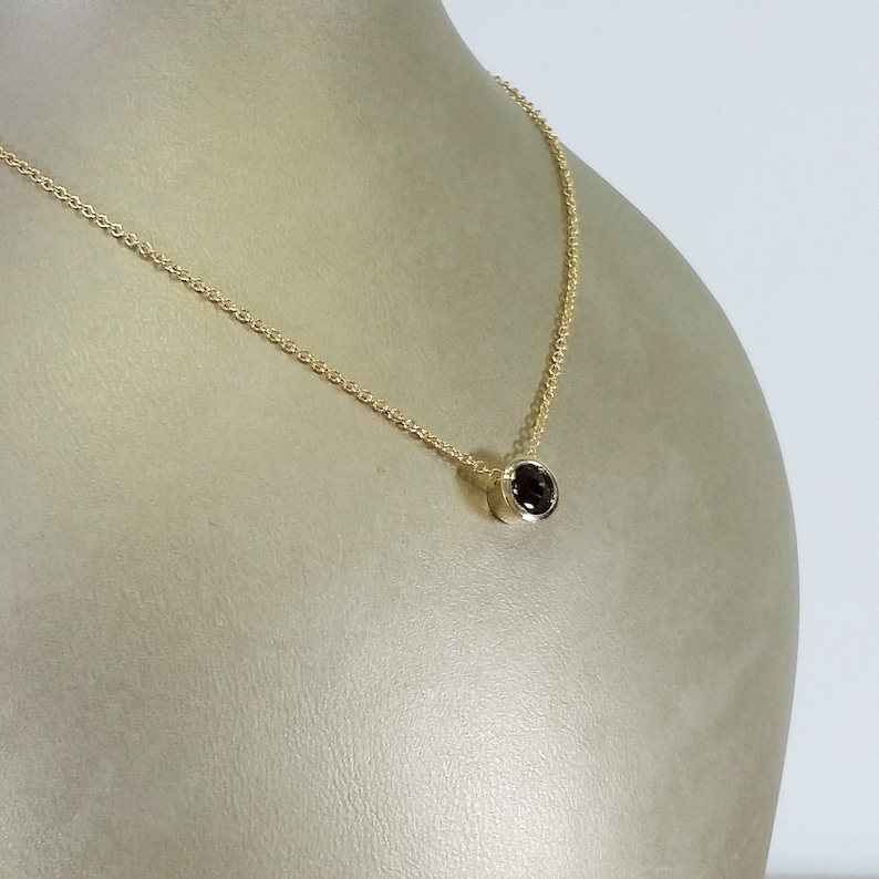 14k yellow gold Genuine natural smoky quartz gemstone necklace on 14k yellow gold chain