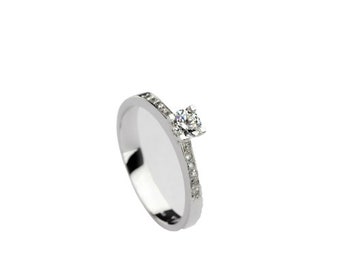 14k handmade white gold CLASSIC engagement ring delicate diamond studded band with natural white 0.35 carats of diamond