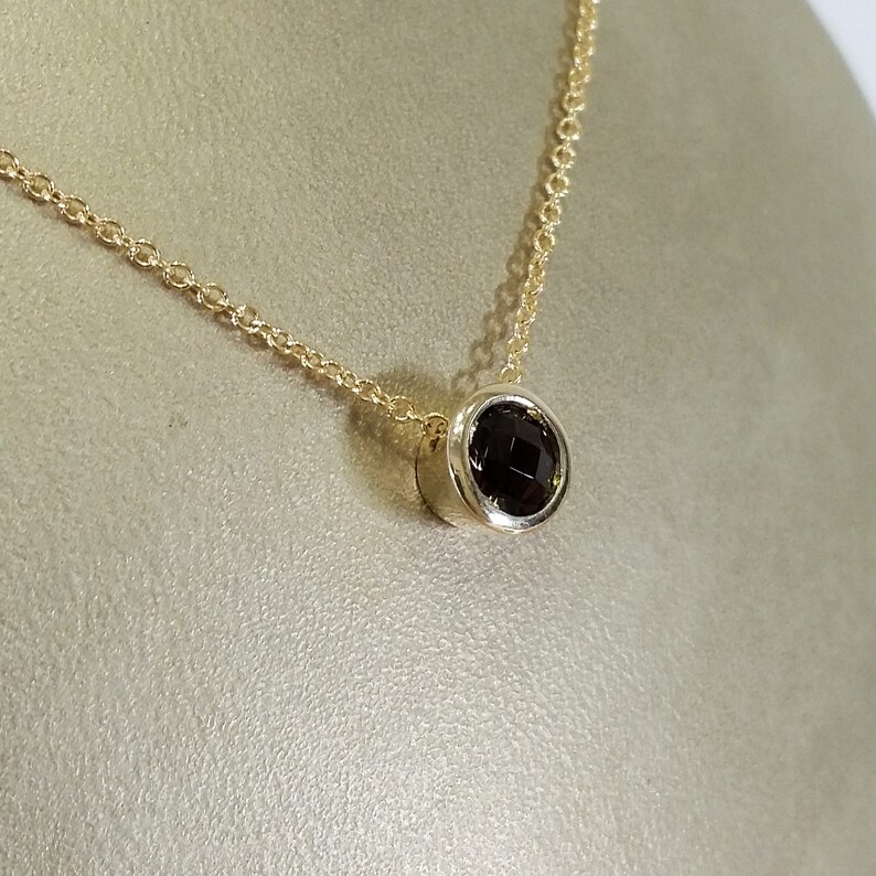 14k yellow gold Genuine natural smoky quartz gemstone necklace on 14k yellow gold chain