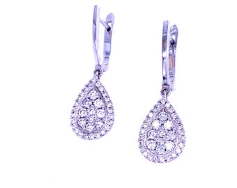 Super luxury 14k white gold pear shape diamond drop earrings with 0.80 carats of diamonds