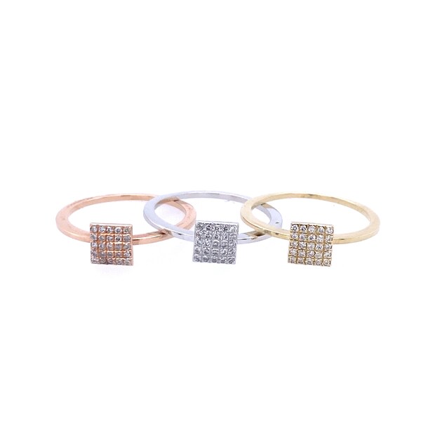 Cute minimalistic 14k solid gold pave square diamond ring in yellow gold rose gold or white gold