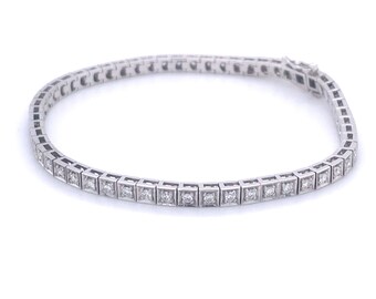 White gold 14k 1.00 carats H/SI diamond classic box link tennis bracelet with safety clasp
