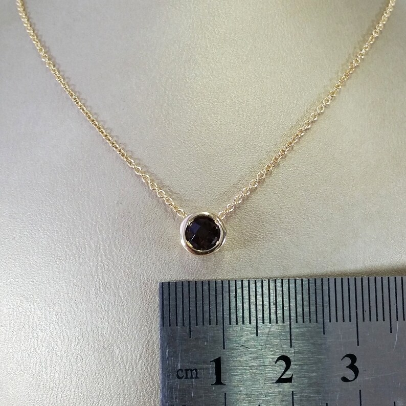 14k yellow gold Genuine natural smoky quartz gemstone necklace on 14k yellow gold chain