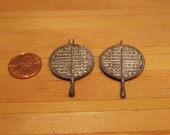 1 12 Scale Dollhouse Cast Metal Waffle Iron, Miniature Vintage Kitchen Tools