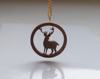 Deer necklace, deer pendant, natural charm, elegant, wooden necklace, gift for her, wooden, wood.