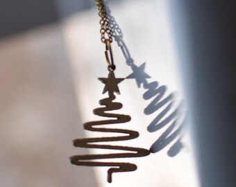Necklace Xmas Tree Christmas tree wooden necklace - two colors in one black and gold