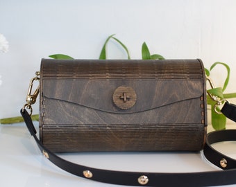 brown elegant wooden bag, wooden clutch, wooden bag, gift for birthday, witch elegant box