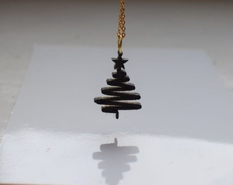Xmas tree necklace, christmas gift idea, chrismas jewelry, wooden jewelry, wooden necklace