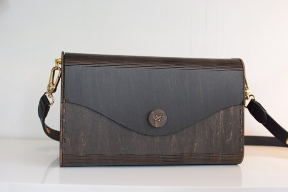 Black Elegant Wooden Bag Black Bag Black Wooden Bag Gift for