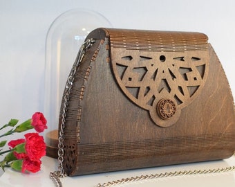 Wooden elegant bag, artistic bag, brown bag, chocolate bag, gift for her, gift idea, xmas gift