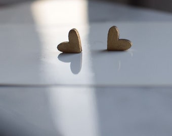 Golden wooden earrings, heart earrings, made with love, Valentine's day gift idea. Elagant gift idea.