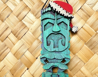 Swap Ghost Blue Makawao Santa Man Tiki Pendant/Ornament - Mele Kalikimaka