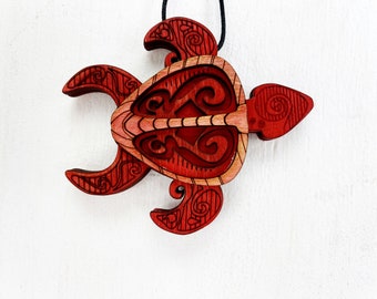 Red Honu Turtle Ornament - Hawaiian Symbol of Wisdom and Good Luck