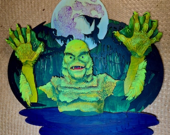 Criatura de la laguna negra en el pantano - Pintada a mano