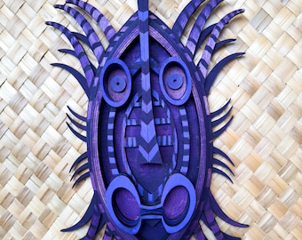 Phoenician Purple Tiki Shield Mask - Wood  11" x 21"