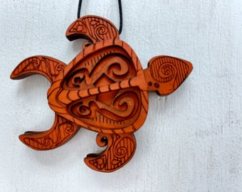 Orange Honu Turtle Ornament - Hawaiian Symbol of Wisdom and Good Luck