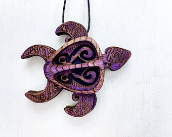 Purple Honu Turtle Ornament - Hawaiian Symbol of Wisdom and Good Luck