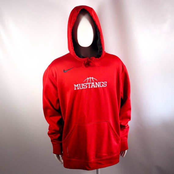 Red Embroidered Nike Swoosh Mustangs Pullover Ther