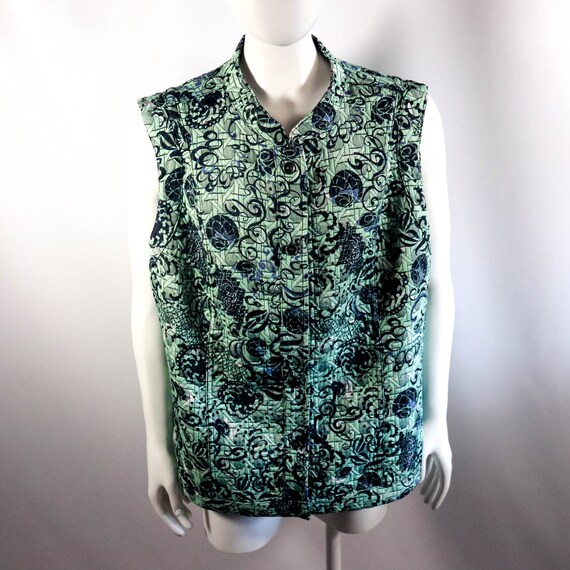 Green & Blue Reversible Button Up Vest Jacket