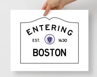 Boston Wall Art Print, Massachusetts Housewarming Gift for Newlyweds, Beantown Office Wall Decor, Hometown Pride Man Cave Sign