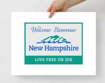 New Hampshire Sign Poster, Housewarming Gift, Wedding Gift for Friend, New England Print for Gallery Wall, Live Free or Die Office Decor