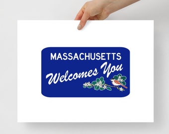 Massachusetts Schild Poster, Bay State Einweihungsgeschenk, Beantown Hochzeitsgeschenk für Freund, New England Druck für Galeriewand, Bürodekoration