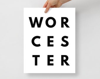 Worcester Typography Poster Print, Massachusetts Word Art for Gallery Wall, Housewarming Gift for Friend, Modern Office Decor, Retirement