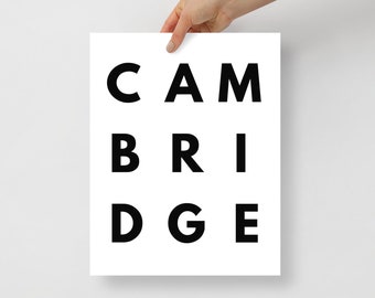 Cambridge Typography Poster Print, Harvard Word Art for Gallery Wall, MIT Grad Housewarming Gift for Friend, Modern Office Decor Retirement